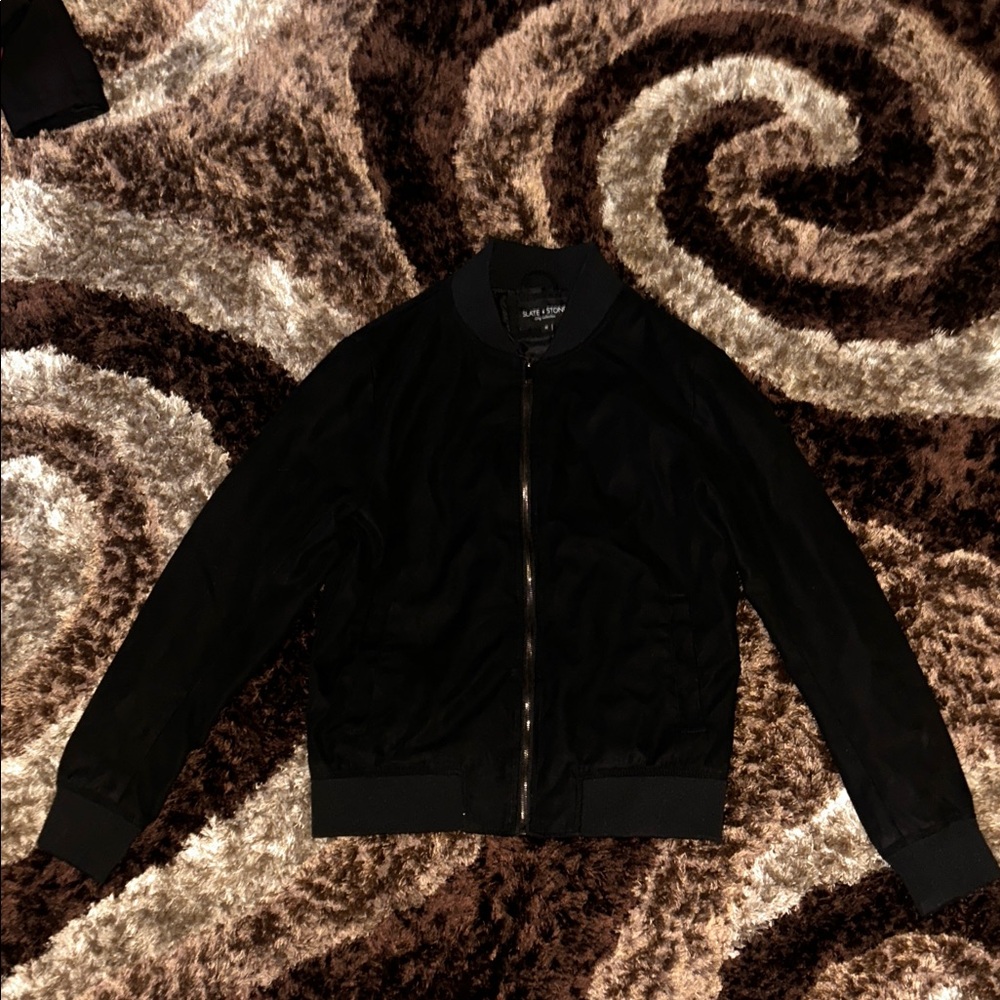 Black Bomber Jacket - Classic Zip Front